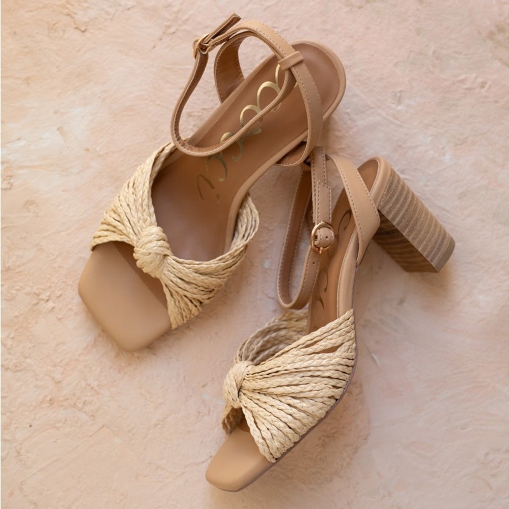 Ccocci Joyce Raffia Knotted Stacked Block Heel Sandal with Square Toe